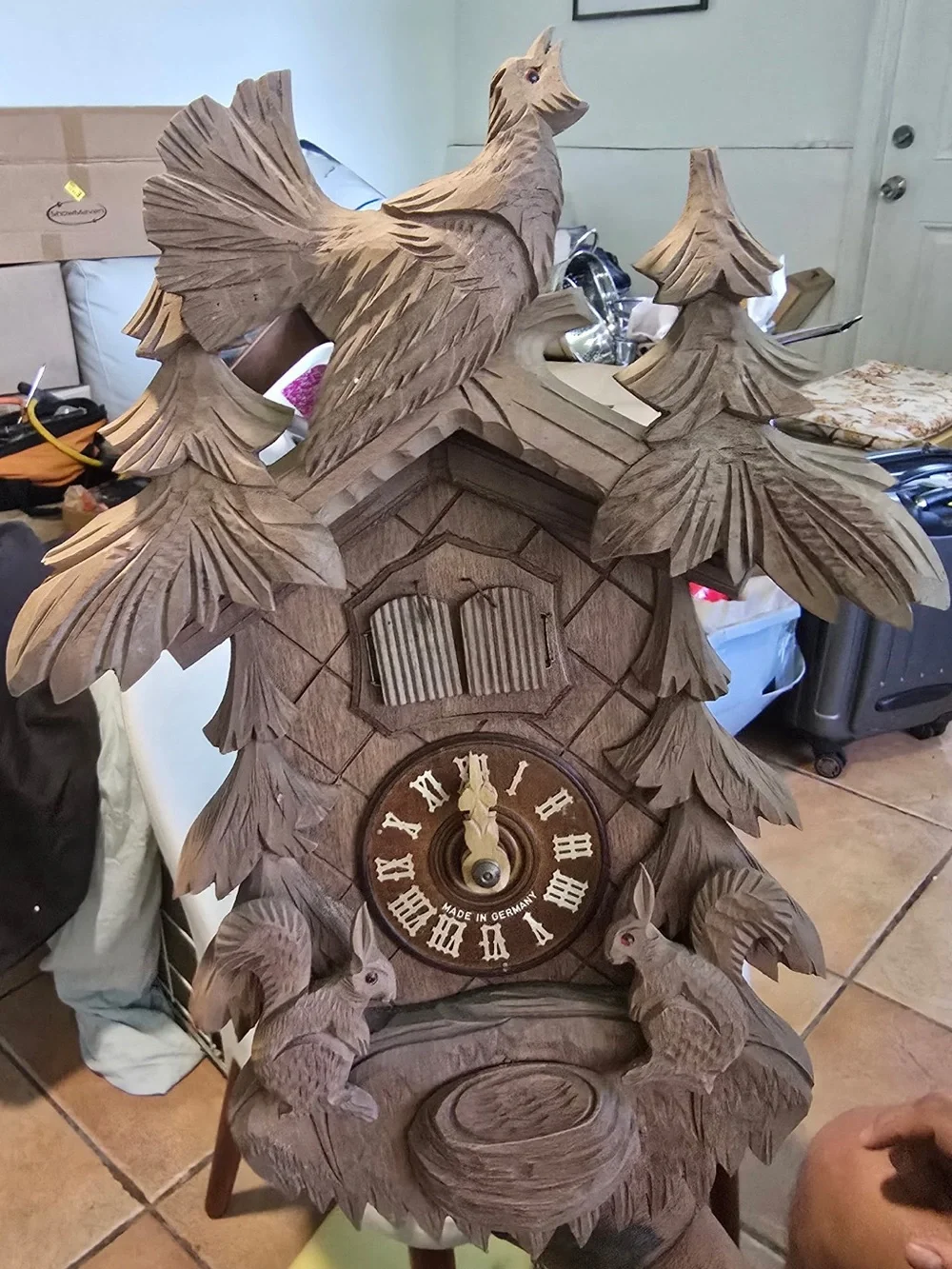 Antique Hand-Carved Wooden Cuckoo Clock Wall Decor - Brown New in box